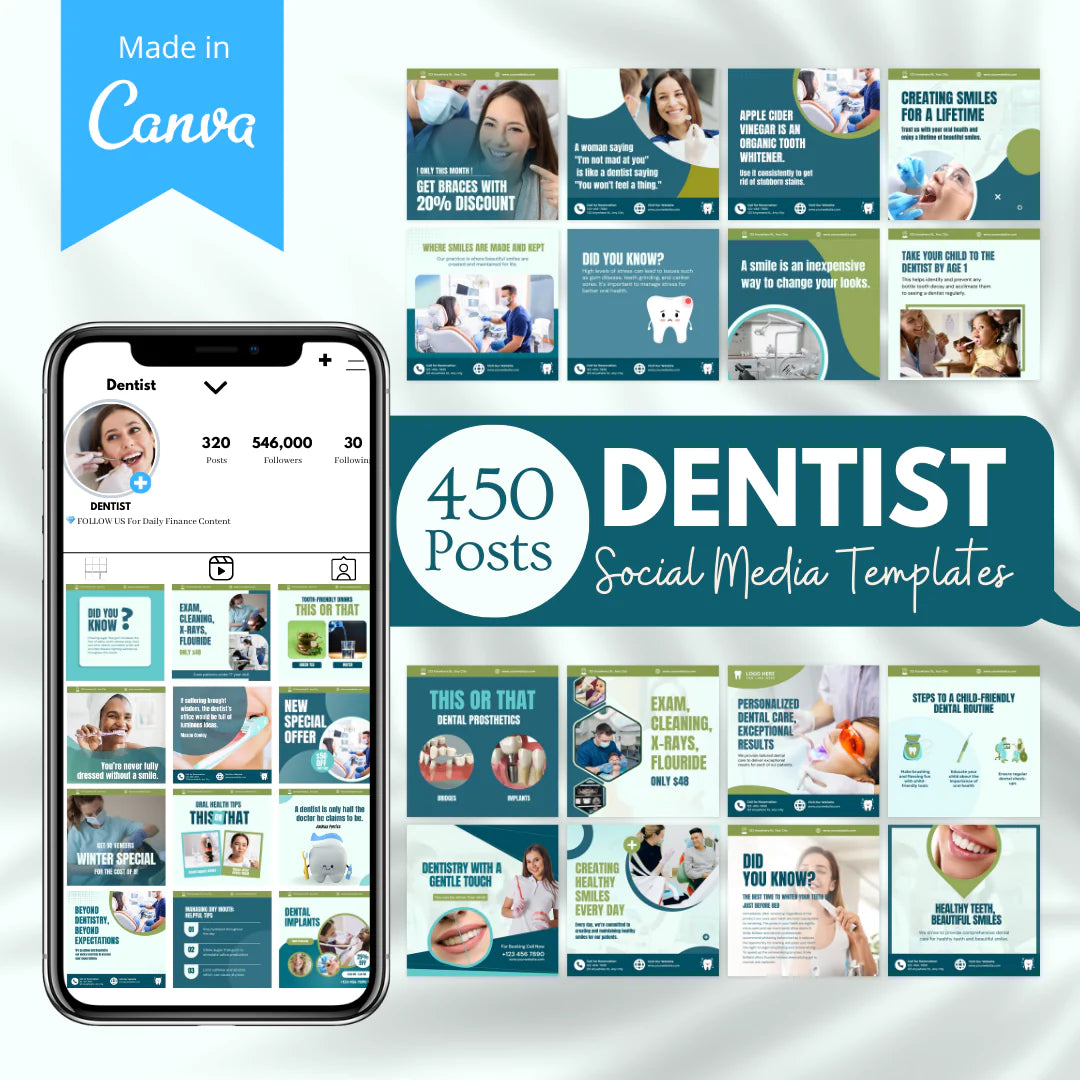 450 Editable Dentist Social Media Posts