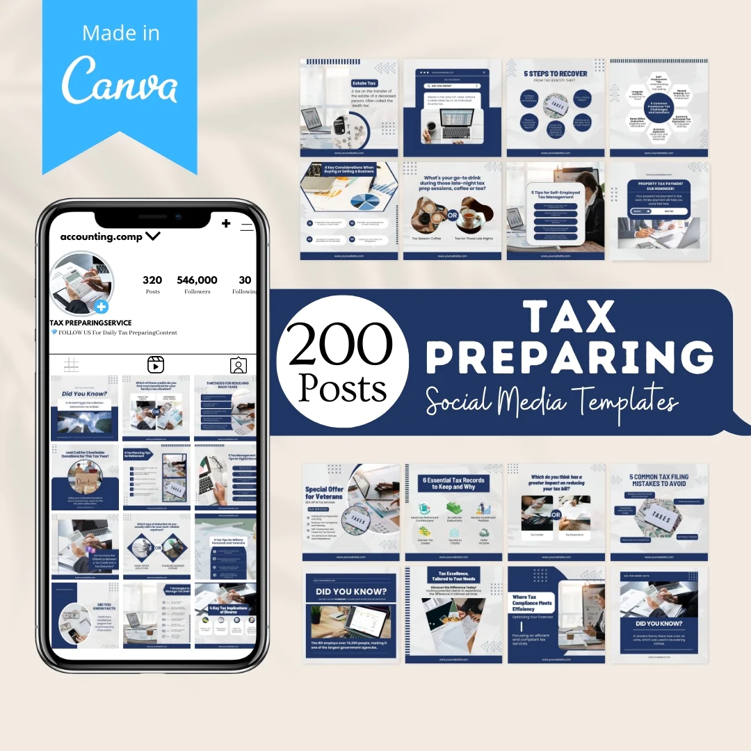 200 Editable Tax Preparation Social Media